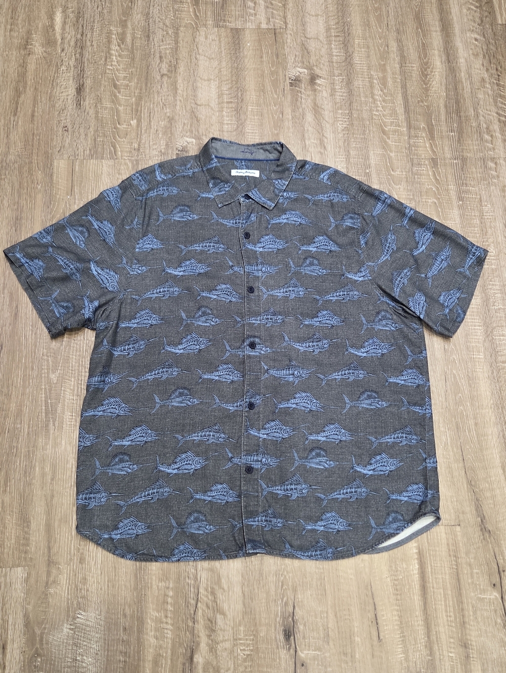 Tommy Bahama Camp Shirt Billfish Billboard Blue Embroidered Panelback Size XXL
